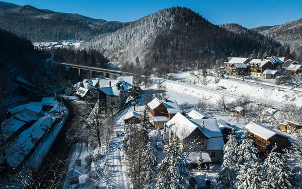 Letecký Pohled Město Yaremche Zimní Sezóně Ukrajina — Stock fotografie