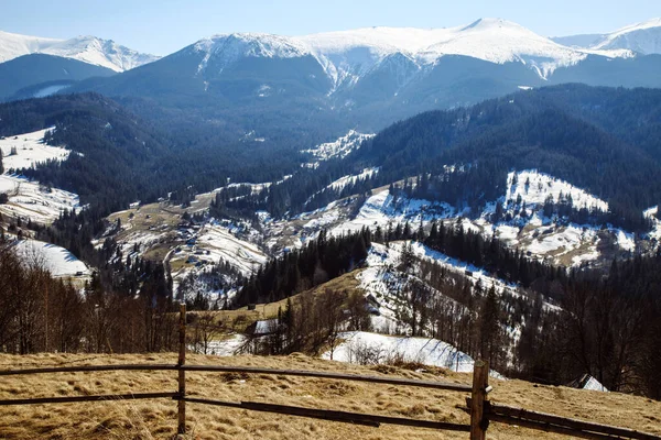 stock image scenic view of mountains and Bystrets village at winter season, Ukraine 