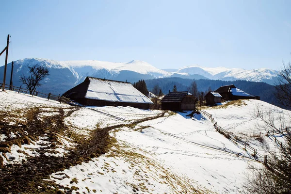 Schilderachtig Uitzicht Bergen Bystrets Dorp Winter Seizoen Oekraïne — Stockfoto