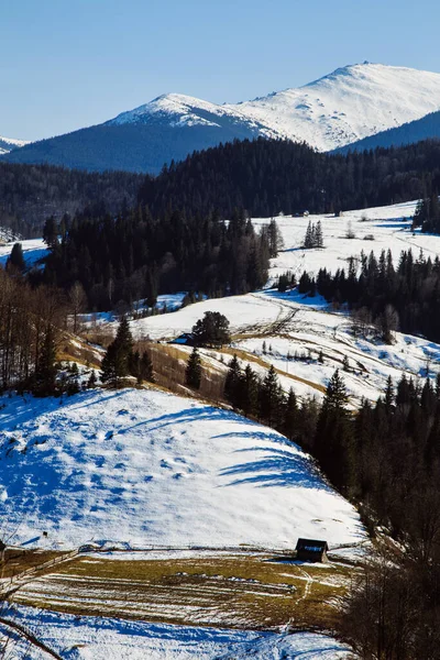 Scenic View Mountains Bystrets Village Winter Season Ukraine Stock Picture