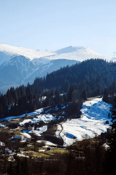 Scenic View Mountains Bystrets Village Winter Season Ukraine Stock Image