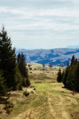 dağların manzarası bulutlarla ve mavi gökyüzüyle, Ukrayna