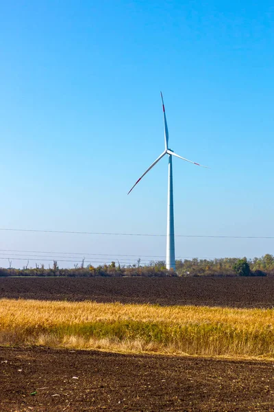 Turbiny Powietrzne Wytwarzające Energię Elektryczną Słoneczny Poranek Jesiennego Dnia — Zdjęcie stockowe