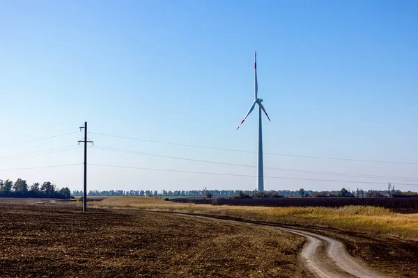 Luftturbiner Som Producerar Elektrisk Energi Solig Morgon Höstdag — Stockfoto