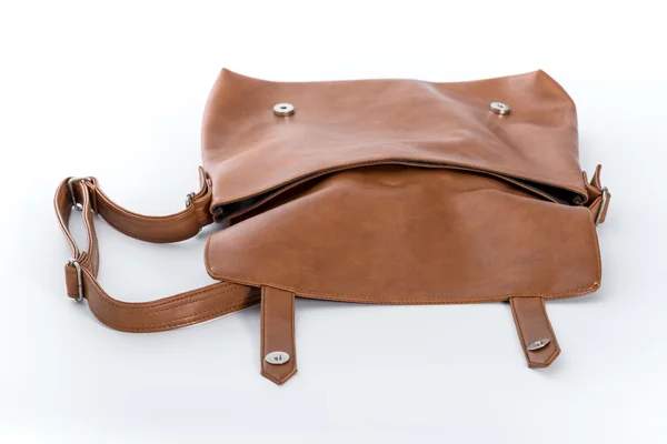 Brown leather bags on white background — ストック写真