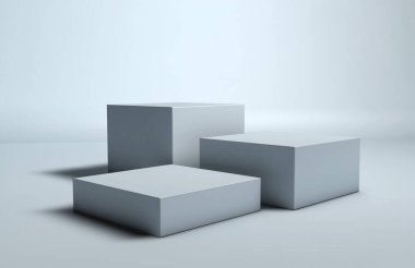 Küp beyaz arka plan rafı reklam ürünü, beyaz çekmece ya da kutu. 3d illüstrasyon