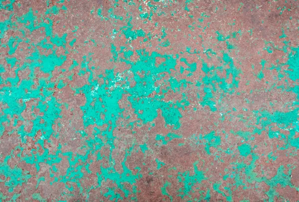 生锈的绿色漆成金属墙 详细的照片纹理 抽象的磨擦纹理 — 图库照片