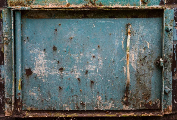 Oude Metalen Deurtje Geschilderd Met Blauwe Verf — Stockfoto