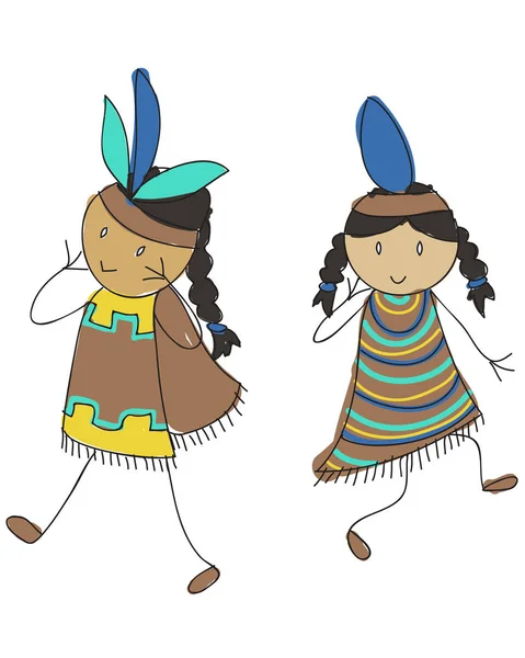 美国原住民的孩子 — 图库矢量图片