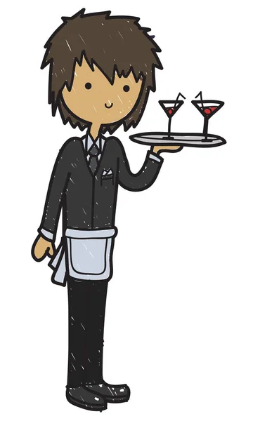 Doodle style waiter — Stock Vector
