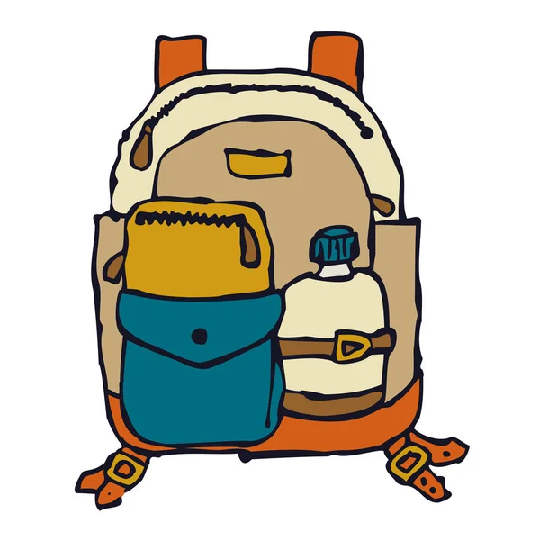 Imagen Dibujos Animados Una Mochila Con Una Botella Agua Lado — Vector de stock