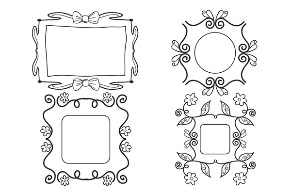 Set Black White Girly Picture Frames Ribbon Flowers — Stock Vector