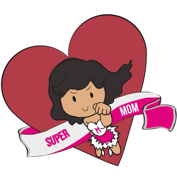 Superhelden Mama Superhelden Outfit Mit Herzförmigem Hintergrund Und Super Mama — Stockvektor