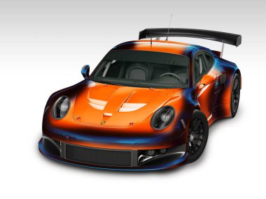 Süper spor yarış arabası bukalemun dumanlı ile izole üzerinde beyaz arka plan boya