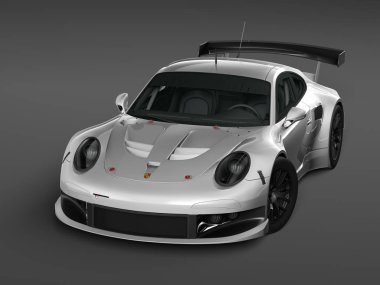 Süper spor parlak beyaz yarış arabası gri arka plan üzerinde izole