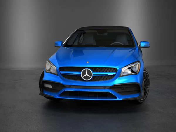 Glänzend tiefblaues Luxus-Sportauto isoliert auf schwarzem Hintergrund — Stockfoto