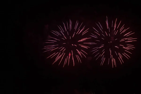 Gyönyörű Színes Tűzijáték Robbanás Éjjel — Stock Fotó