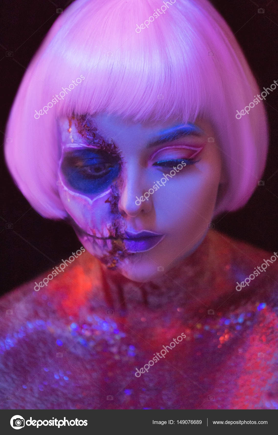 Chicas Con Maquillaje Neon Cerca Arte De Cara De Las