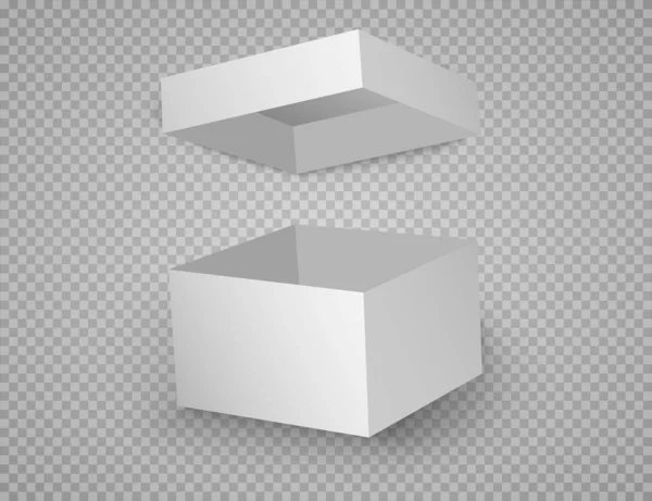 Open de doos van de Gift van de witte kartonnen doos met deksel. Illustratie geïsoleerd op een transparante achtergrond. Vector Eps10 — Stockvector