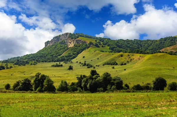 Yeşil çim Hill ve bulutlu gökyüzü