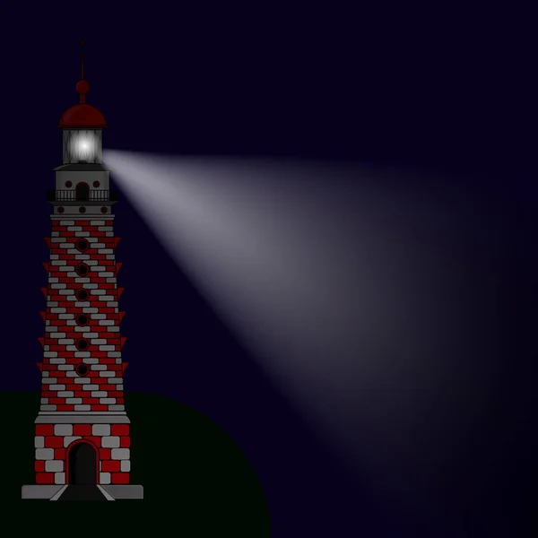 Vuurtoren 's nachts met een lichtstraal — Stockvector