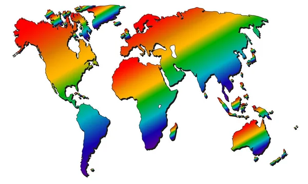 A világ térképe szivárvány sziluett — Stock Vector