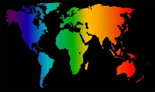 Mappa del mondo silhouette arcobaleno — Vettoriale Stock