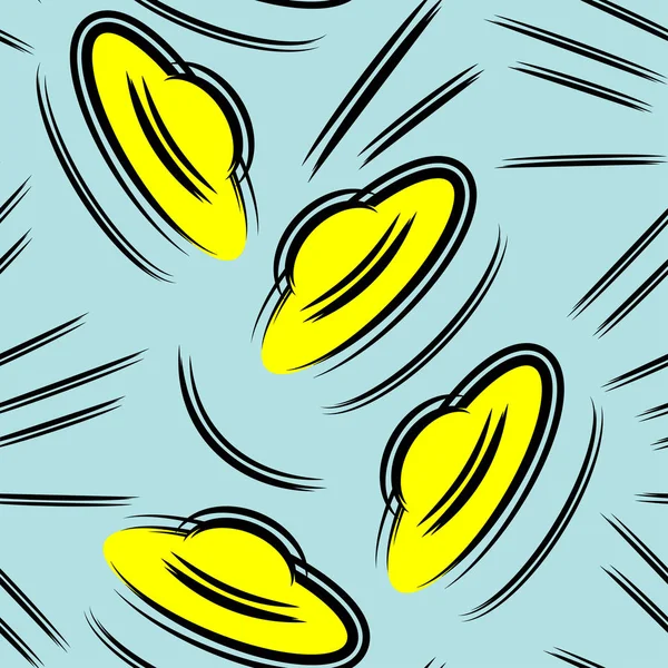 Seamless pattern with the image of cartoon UFO flying saucers on