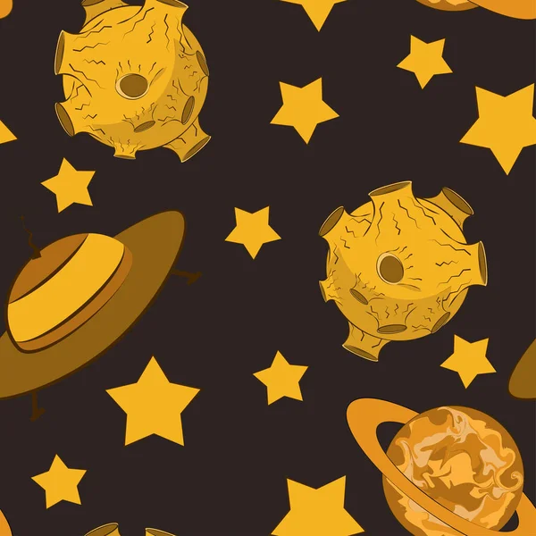 Seamless pattern with the image of cartoon UFO flying saucers, p
