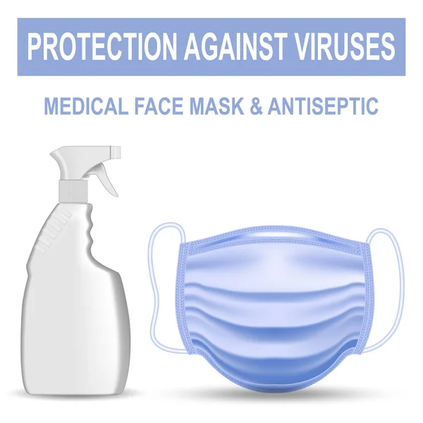 Conjunto Mascarilla Protectora Médica Antiséptico Contra Virus Ilustración Vectorial — Vector de stock