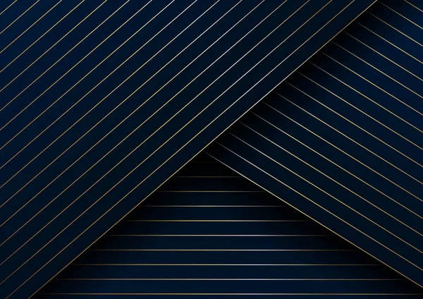 Abstract gold lines diagonal pattern overlap layer on dark blue — Stock Vector