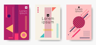 Kapak Broşürü Şablonu, Geometrik Renkli Memphis Tarzı. Vektör İllüstrasyonu