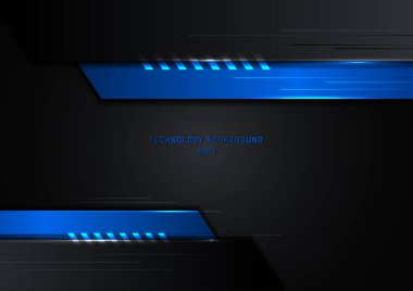 Soyut teknoloji kavramı geometrik siyah-mavi ve koyu arkaplanda ışık. Vektör illüstrasyonu