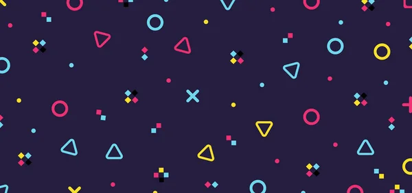 Mor arka plan 80 'lerde soyut renkli geometrik hipster şekilli elementler. Vektör illüstrasyonu
