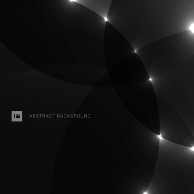 Soyut arka plan siyah ve gri daire örtüşmesi ve ışık efekti. Vektör illüstrasyonu