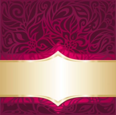 Çiçek kırmızı ve altın lüks vintage davetiye tasarımı