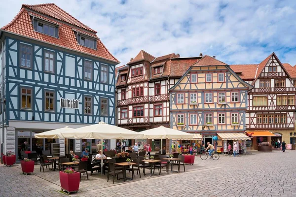 Schmalkalden Germany May 2019 Tourrists Cafe Historic Old Town Schmalkalden — стоковое фото
