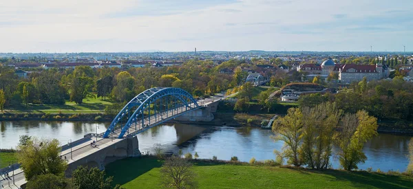 Aerial View Star Bridge Elbe River Elbe Cycle Route Magdeburg — Stock Photo, Image