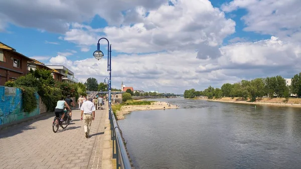 Magdeburg Germany July 2019 Walkers Promenade Banks River Elbe Magdeburg — Stock Photo, Image