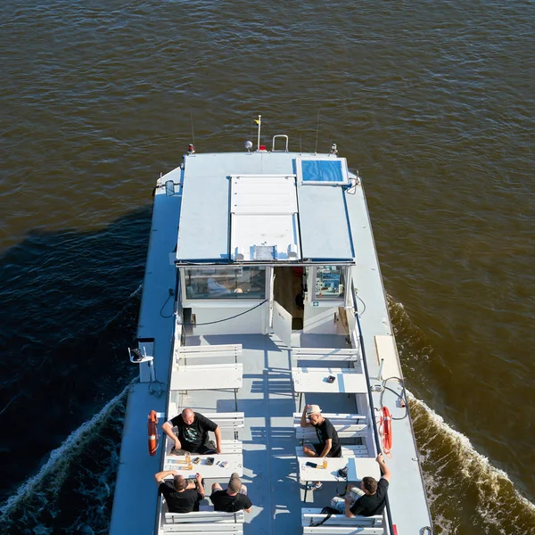 Magdeburg Germany June 2019 Excursion Boat Passengers River Elbe Magdeburg — Stock Photo, Image