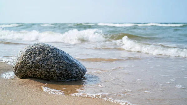 Pedra Praia Costa Polonesa Mar Báltico Perto Rewal — Fotografia de Stock