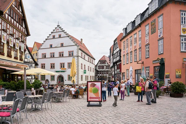 Schmalkalden Germany May 2019 Tourists Cafe Historic Old Town Schmalkalden — 图库照片