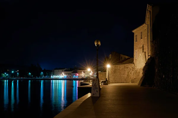 Paseo Por Mar Adriático Casco Antiguo Porec Croacia Por Noche — Foto de Stock