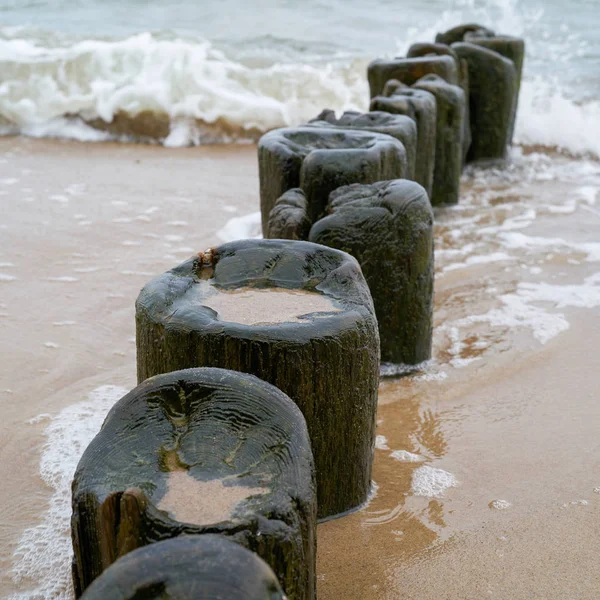 Breakwater Playa Del Mar Báltico Cerca Warnemnde Alemania —  Fotos de Stock