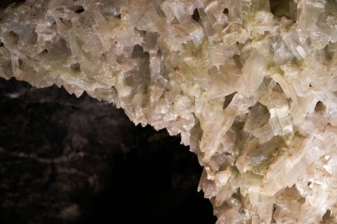  Almanya 'daki Thüringen Ormanı' ndaki bir mağarada alçıtaşı kristalleri.                              