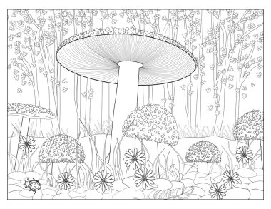 Sihirli mantar - sinek Agaric mantar sayfa boyama