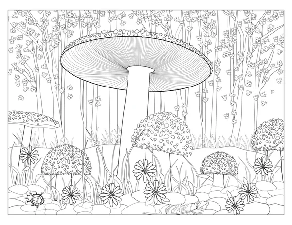Magických hub - Muchomůrka houby, barevné stránky — Stock fotografie