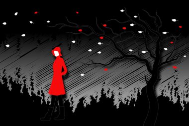 Gece yaygaracı sonbaharda yürüyen kadın