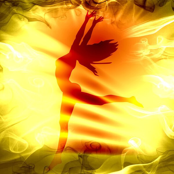 Abstract woman dancing in firey background illustration.