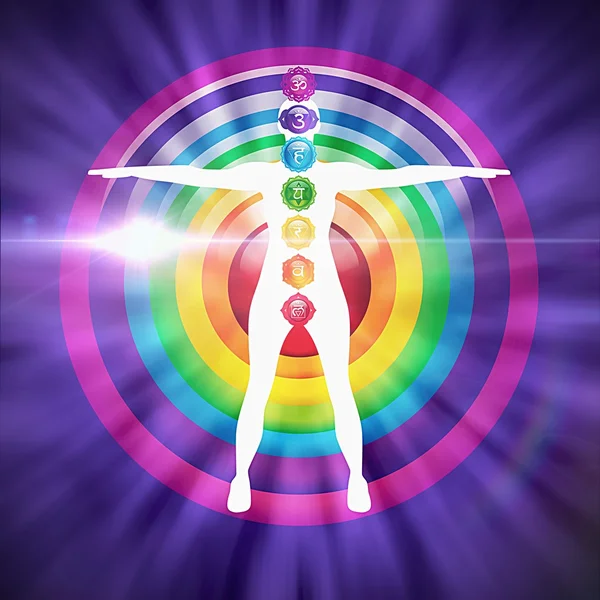 Woman Standing With Seven Chakras Centers — Stock Photo, Image